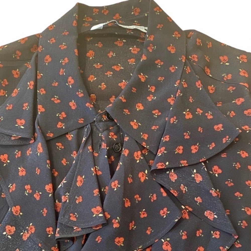 Zara Long Sleeve Floral Print Button Down Ruffle Blouse - Size S